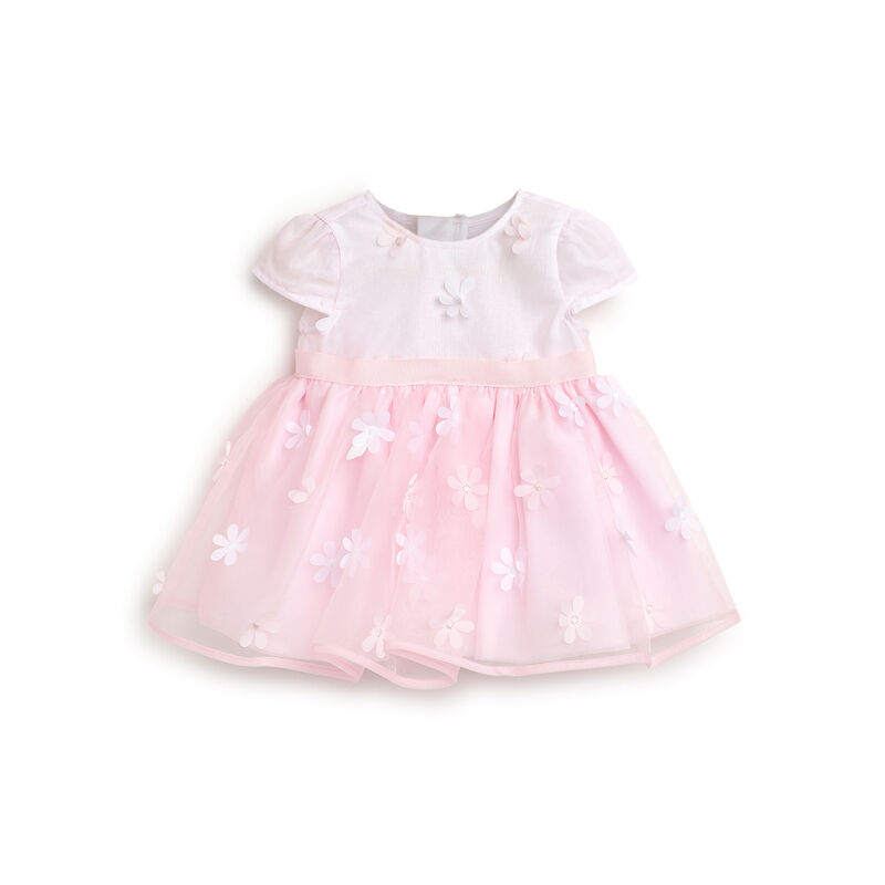 Girls White and Pink Floral Printed Short Sleeve Dress image number 0